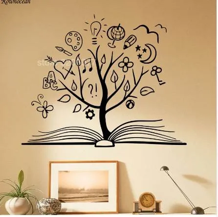 Livre Arbre Sticker Bibliothèque École Vinyle Autocollant Unique Home Art Décor Salle De Lecture Décoration Amovible Peintures Murales Enfants Chambres SK13