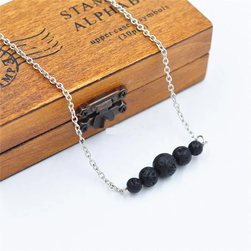 5 Estilos Natural Negro Lava Collar de Piedra de Color Plata Aromaterapia Aceite Esencial Difusor Collar Para Las Mujeres Joyería