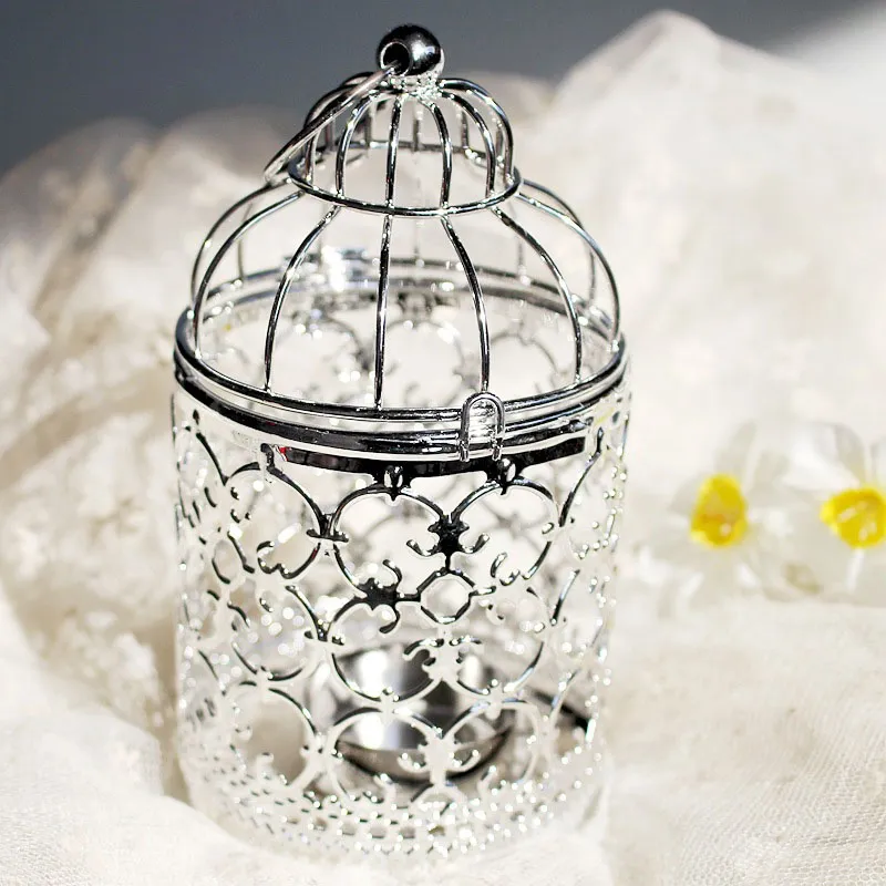 Gold Silver Hollow Candlesticks Decorative Candle Holder Tealight Candlestick Hanging Lantern Bird Cage ZA6882