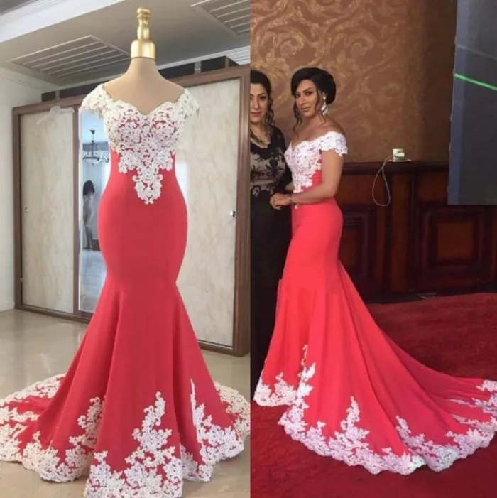 Modest South African Red Evening Dress Satin V Neck Lace Applique Sweep  Train Formal Gown from Dhgate Evening Dresses - price 125.63