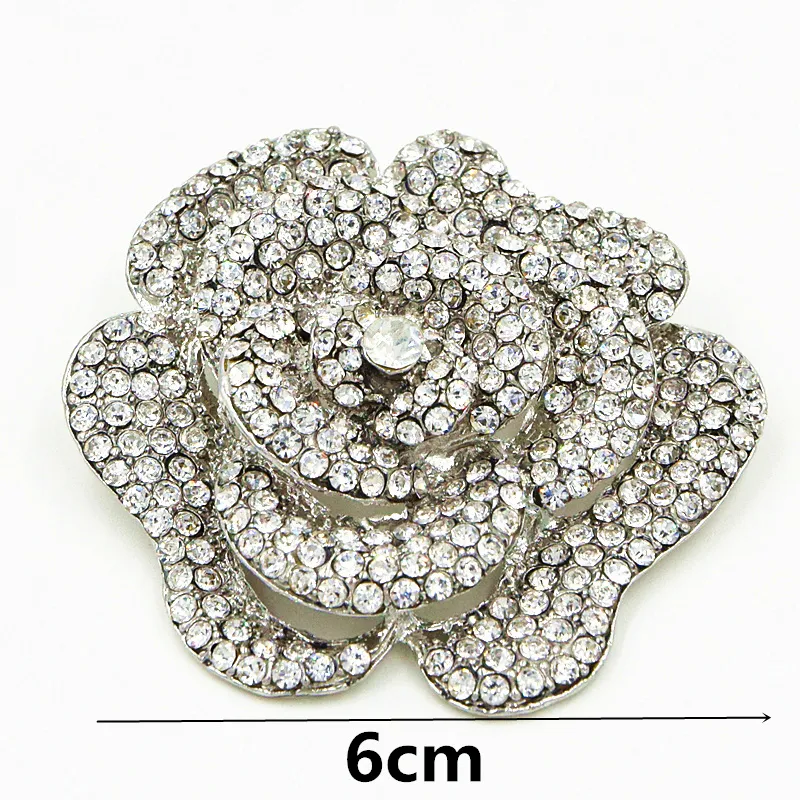 24 Inch Large Vintage Silver Tone Diamante Crystals Rose Brooch Luxury Design Wedding Broaches Selling Elegant Wedding Pin6635838