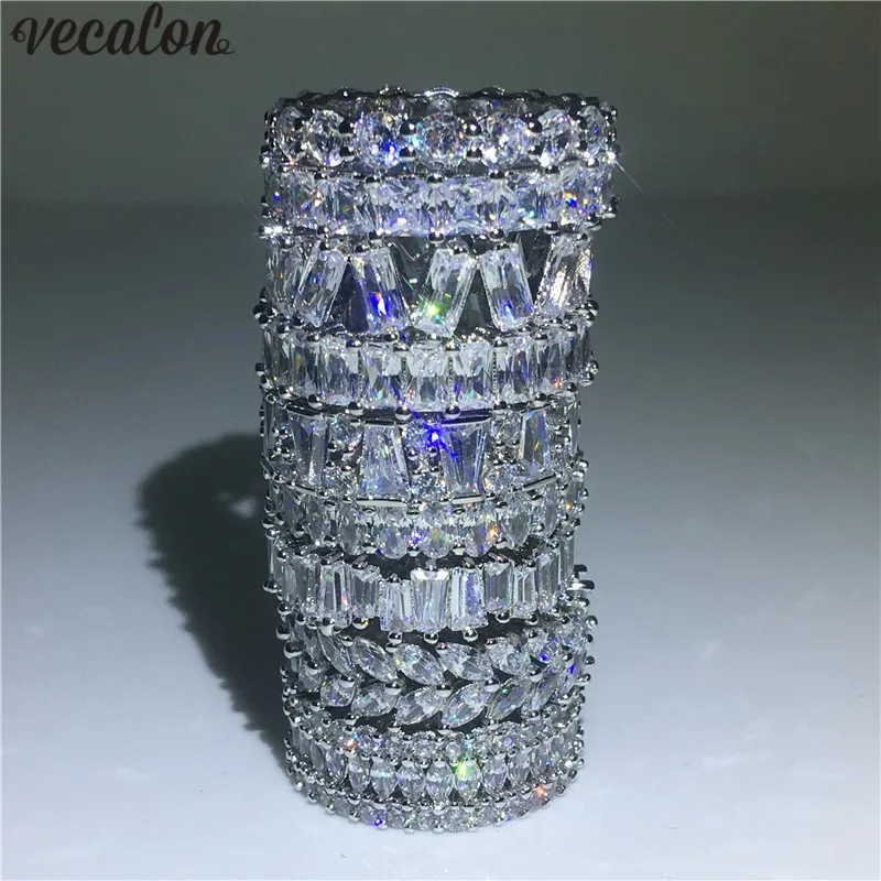 Vecalon 9 Styles Lovers Finger Sterling Sier Diamonds CZ Engagement Wedding Band Ring for Women Jewelry