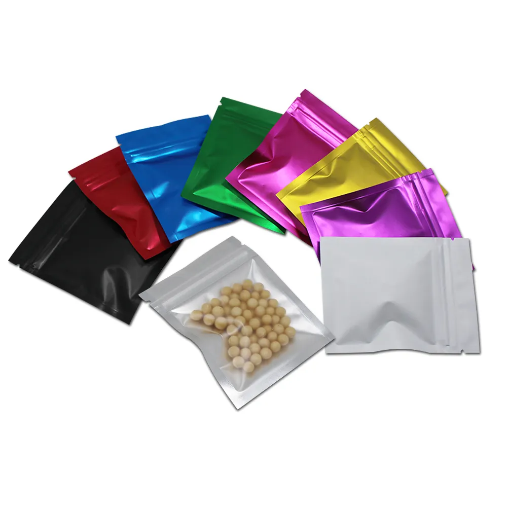 100st Färgglada Clear Aluminium Folie Zip Lock Bags Självförseglat dragkedja Förpackningspåsar Ziplock Packing Väskor för mellanmål