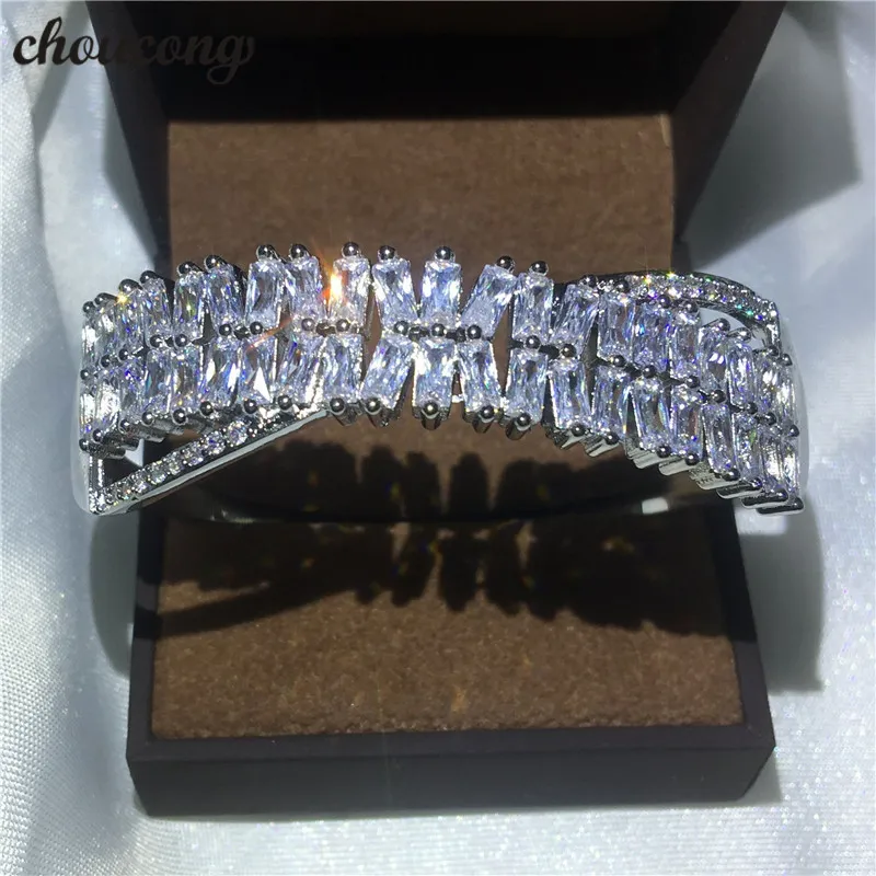 Choucong Handgjord Korsarmband Prinsessan Diamond S925 Silver Fylld Party Bröllop Bangle för Kvinnor Fashion Accessaries