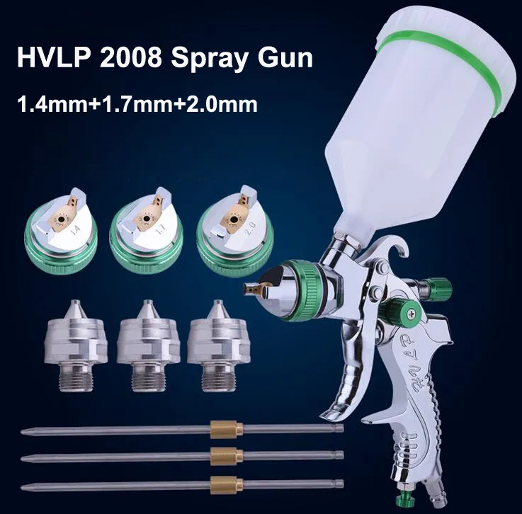 HVLP 2008 Paint Spray Gun Set 1.4mm 1.7mm 2.0mm Stålmunstycke Bilmålning Möbler DIY Målning Kit Spray Paint Car Auto Repair Tool