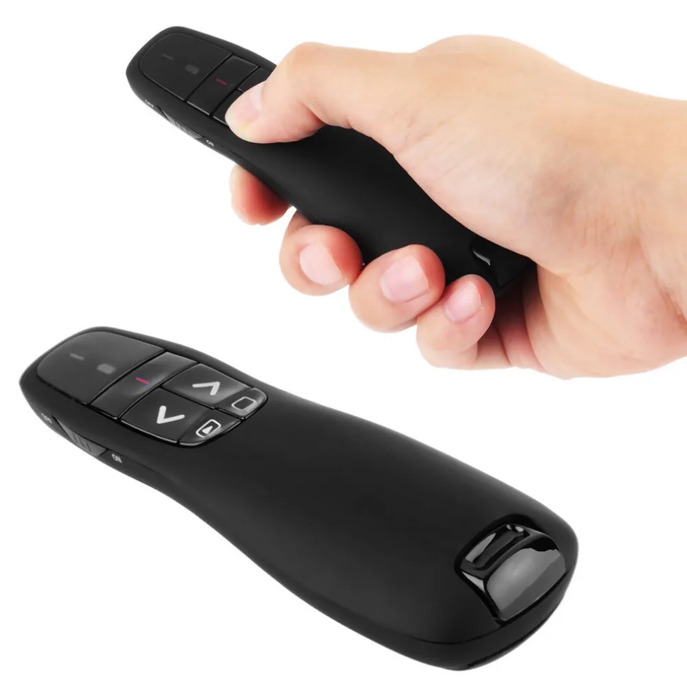 Freeshipping RF 2.4GHz Wireless Presenter USB Remote Control Presentation Laser Pointer Black Power Pointers Built-in slideshow buttons