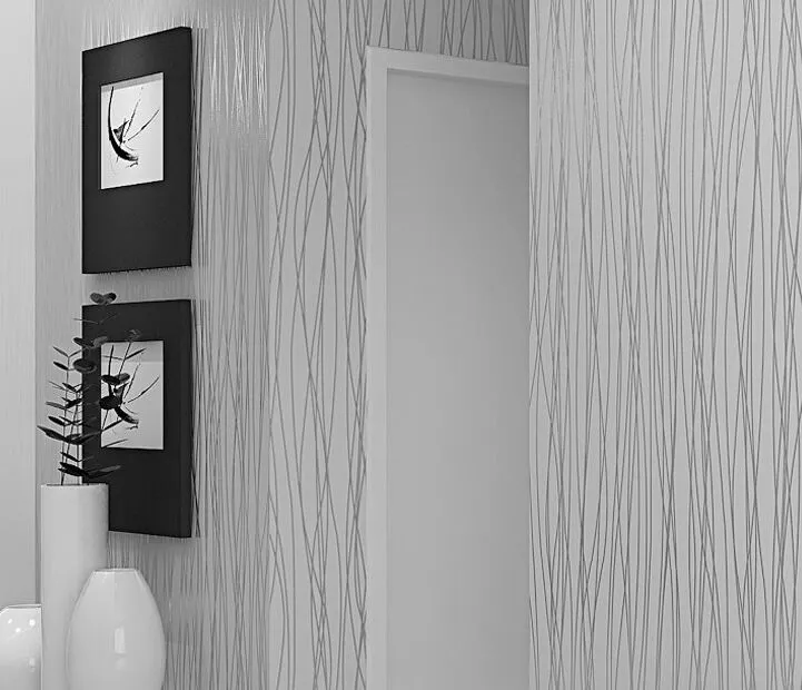 Non-tissé De La Mode Flocage Mince Rayures Verticales Papier Peint Pour Salon Canapé Fond Murs Maison Papier Peint 3D Gris Argent