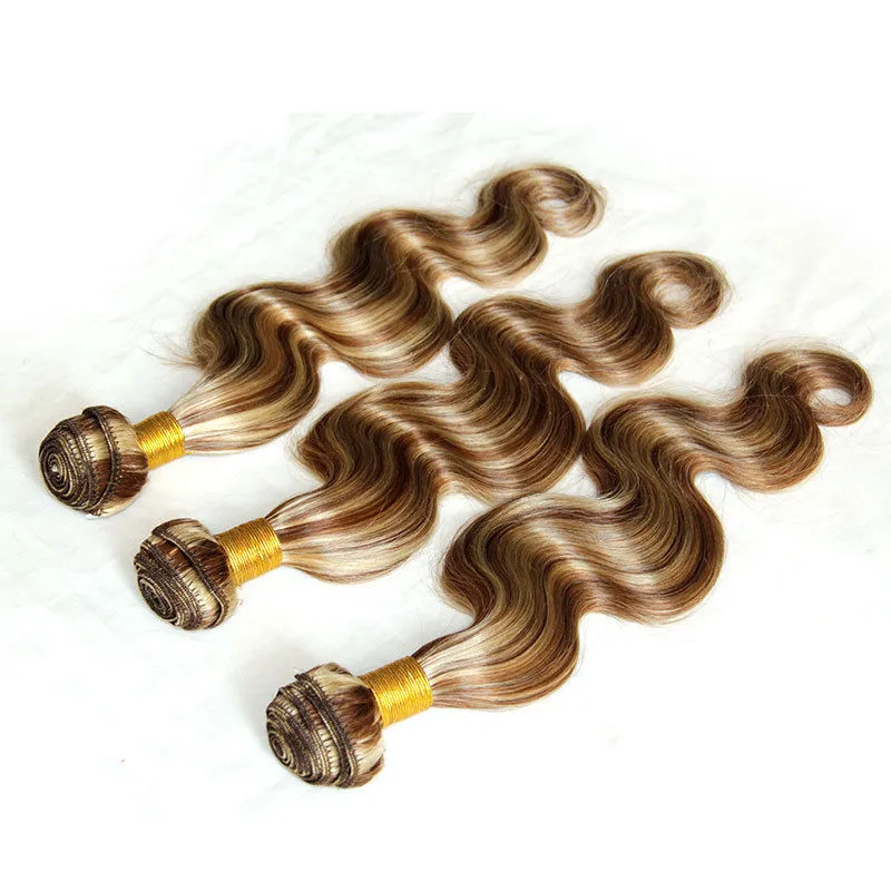 Highlight Brown Blonde Body Wave Human Hair Weaves Mix Color 8/613 Piano Human Hair Weaves For Black White Women Fast Ship