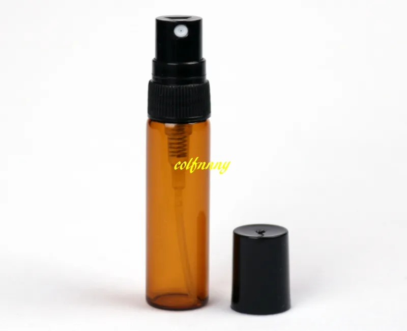 5ML Amber Glass Spray bottle 5ml brown Emtpy Refillable Perfume bottles with Plastic cap 14x76mm