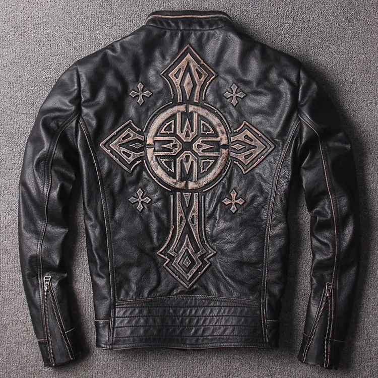 Affliction leather jacket with cross outlet