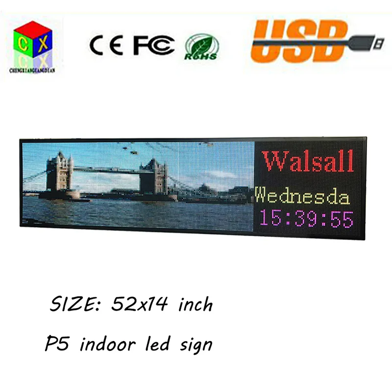 Nieuwe SMD P5 52'''x14 '' Full Color Indoor LED Signs Scrollling Message Support Texts, PicturesVideo-display voor winkelvenster