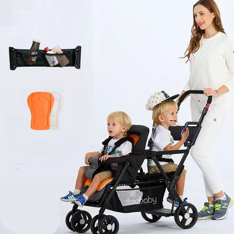 Seebaby Fold gemelos cochecito de bebé del cochecito de niño doble Dos  asiento puede soporte / Sit Fit Los recién nacidos y los niños del carro de