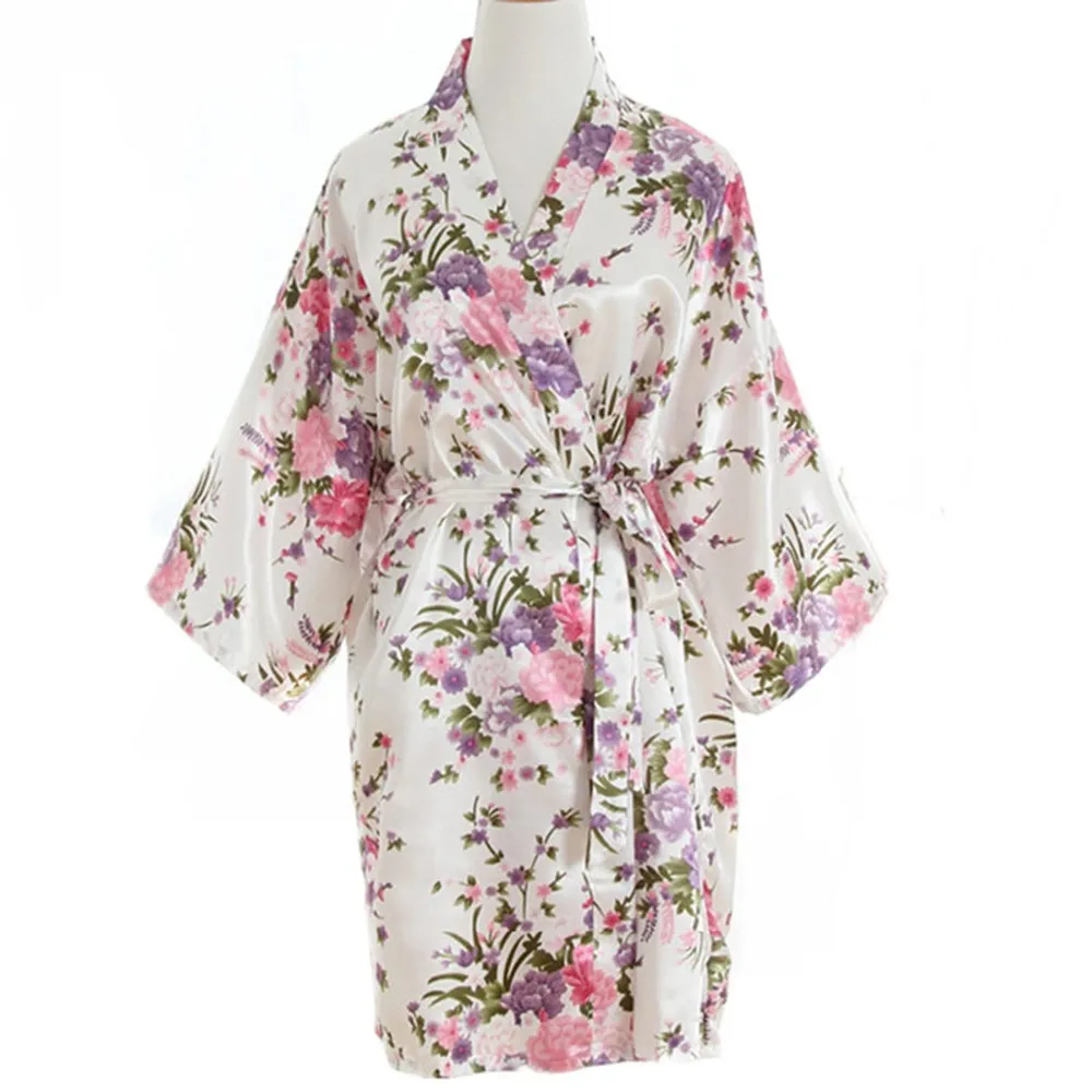 Silk Satin Floral Cherry Robe Short Kimono Robe Matrimonio Sposa Pigiama Da Damigella Abito Da Bagno Notturno Donne Da 21 99 DHgate