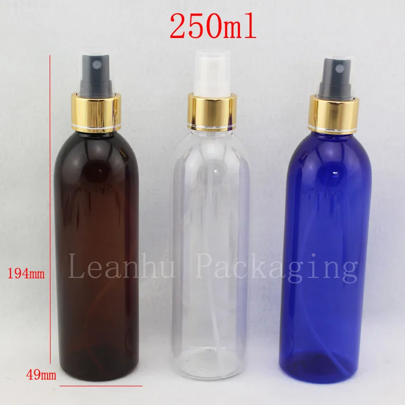 250ml x 25 Tom Refillerbar Aluminium Spray Pump Plastflaskor Kosmetisk Parfym Pet Containerflaska Kosmetisk Förpackning