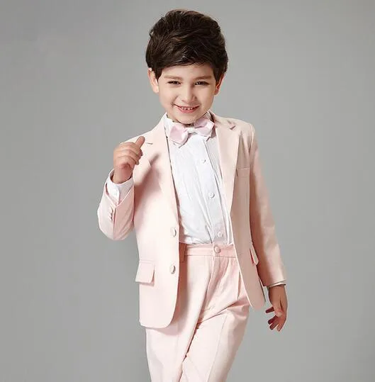 Формальная одежда мальчика на две кнопки нотч лацкай розовый ребенок полный дизайнер красивый мальчик свадебный костюм мальчики наряды на заказ