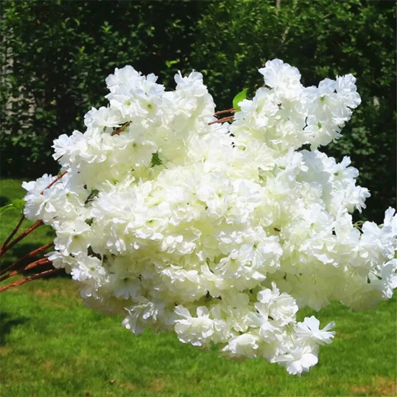 Fake Cherry Flower Branch Flower Begonia Sakura Tree Stem with Green Leaf 108cm for Artificial Decorative Flowers