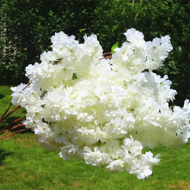 Fake Cherry Flower Tak Flower Begonia Sakura Tree Stem met groen blad 108 cm voor kunstmatige decoratieve bloemen