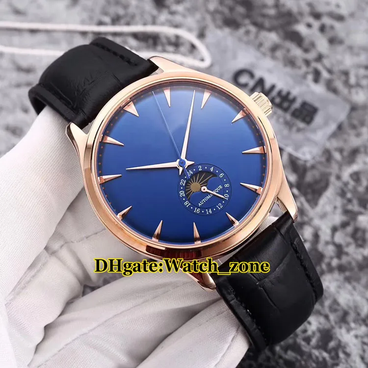 Novo mestre ultra fino 1368420 fase da lua mostrador branco automático relógio masculino prata caso pulseira de couro barato masculino relógios de pulso258r