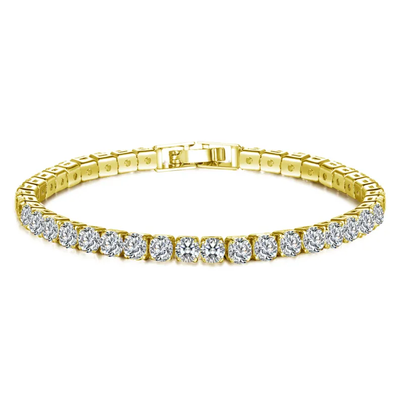 18K White/Yellow Gold Plated Link Round Cut Sparkling Crystals Stones Tennis Bracelets for Womens Jewelry pulseras mujer accessoires