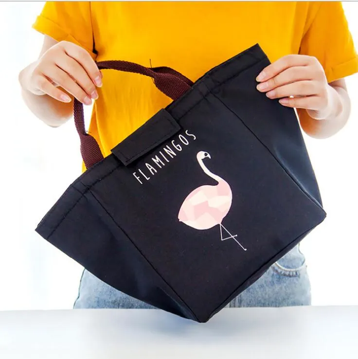 Flamingo-Thermotasche, schwarz, wasserdicht, Oxford, Strand-Lunch-Tasche, Essen, Picknick, warm, kühl, für Damen, Kinder, Herren, Kühltasche