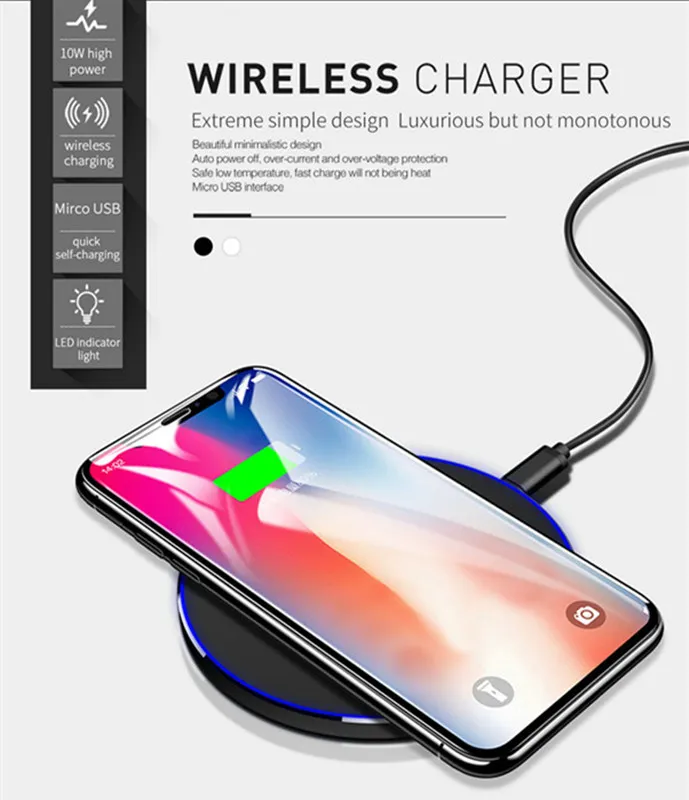 Fast Qi Wireless Charger Pad Power Ultra-tihin con bordo colorato iPhone X 8plus Samsung S8plus 8 Tutti i dispositivi abilitati Qi con scatola al dettaglio