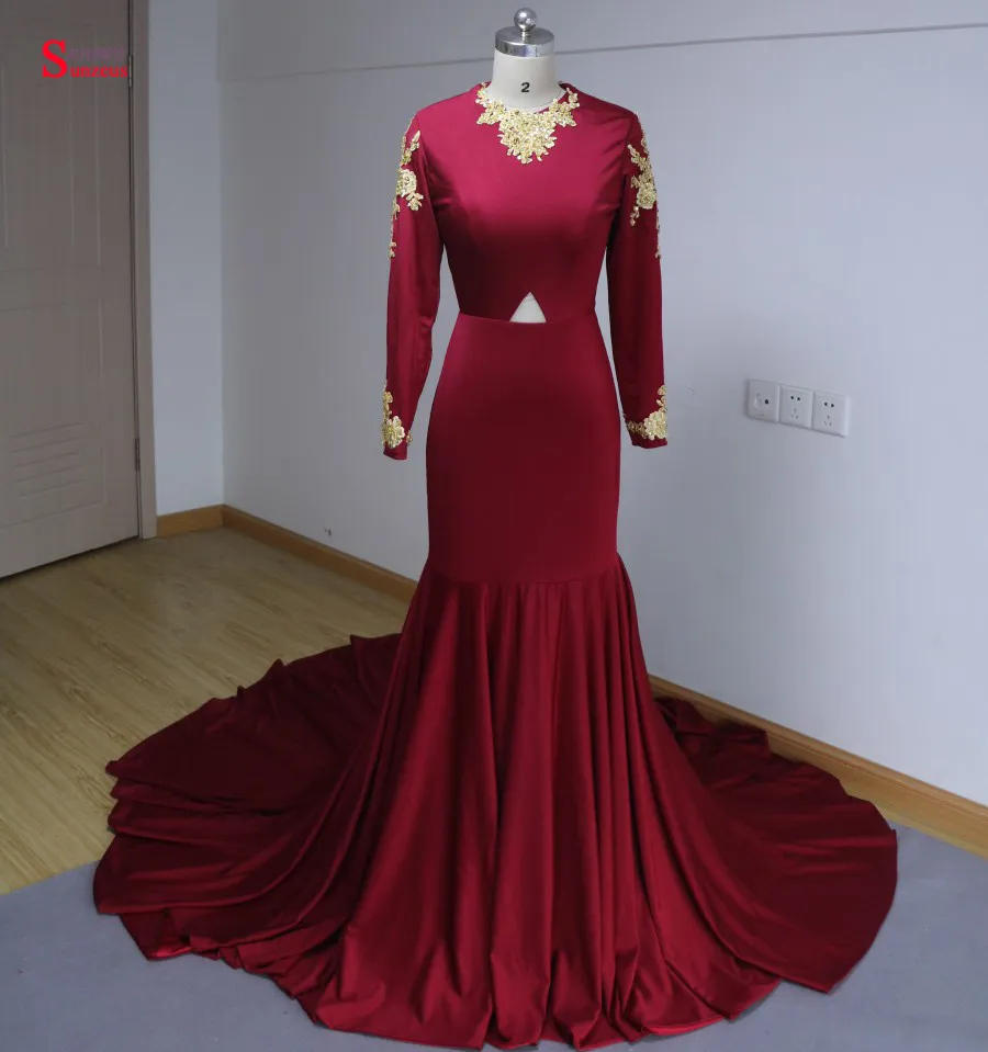 Wine Red Mermaid Prom Dresses Sexy South African Gold Appliques Burgundy Long Formale Abito da sera da sera su misura le dimensioni personalizzate