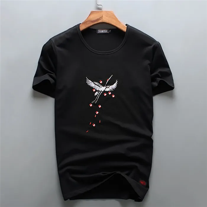 2018 Couleur blanche de qualité supérieure Chine-vent Broidered Crane Design Tshirt Fashion T-shirts Men Funny T-shirts Brand Coton Tops Tees's Men