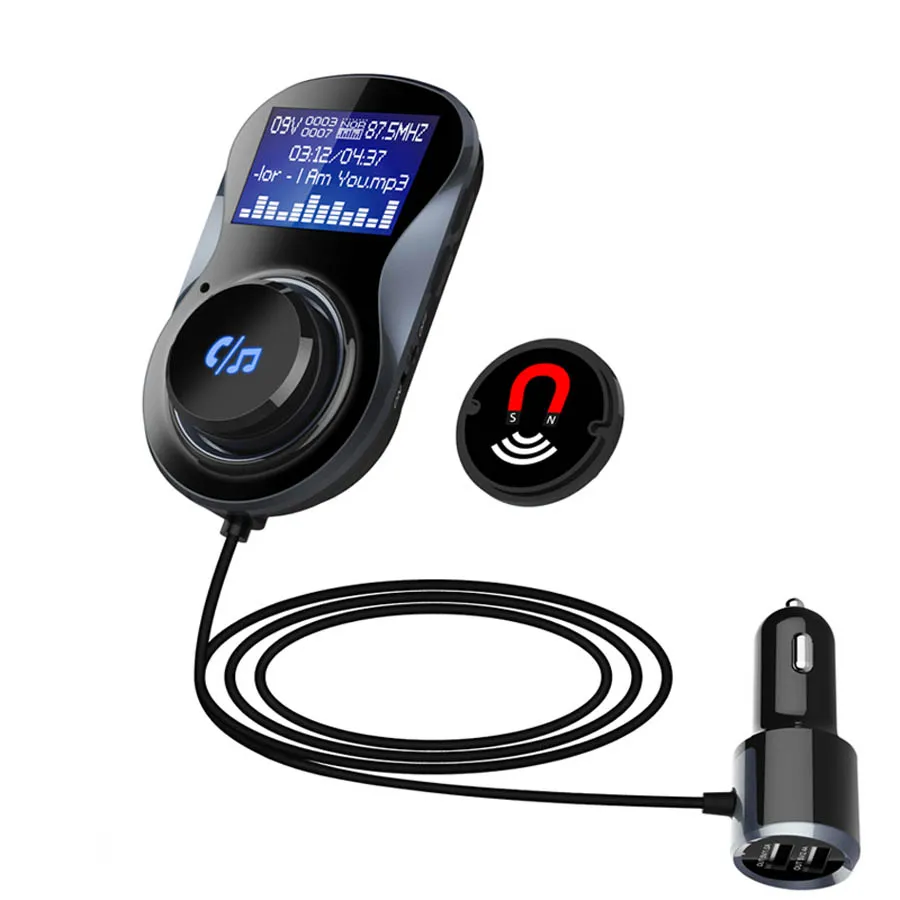 BC30 Bluetooth Handsfree Car Kit Högtalartelefon med FM-sändare Trådlös högtalarstöd TF-kort MP3 Spela bil Audio 3.1a Billaddare