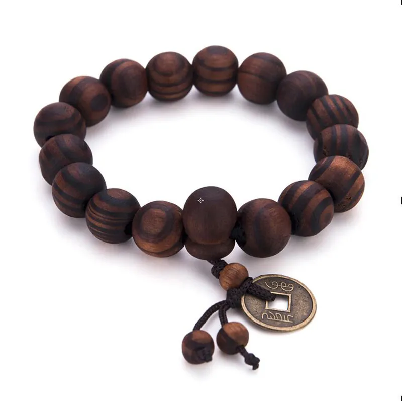 10mm grande grânulo de madeira preto cor marrom contas pulseira yoga meditação buda pulseira para homens acessórios de jóias artesanais pulsera