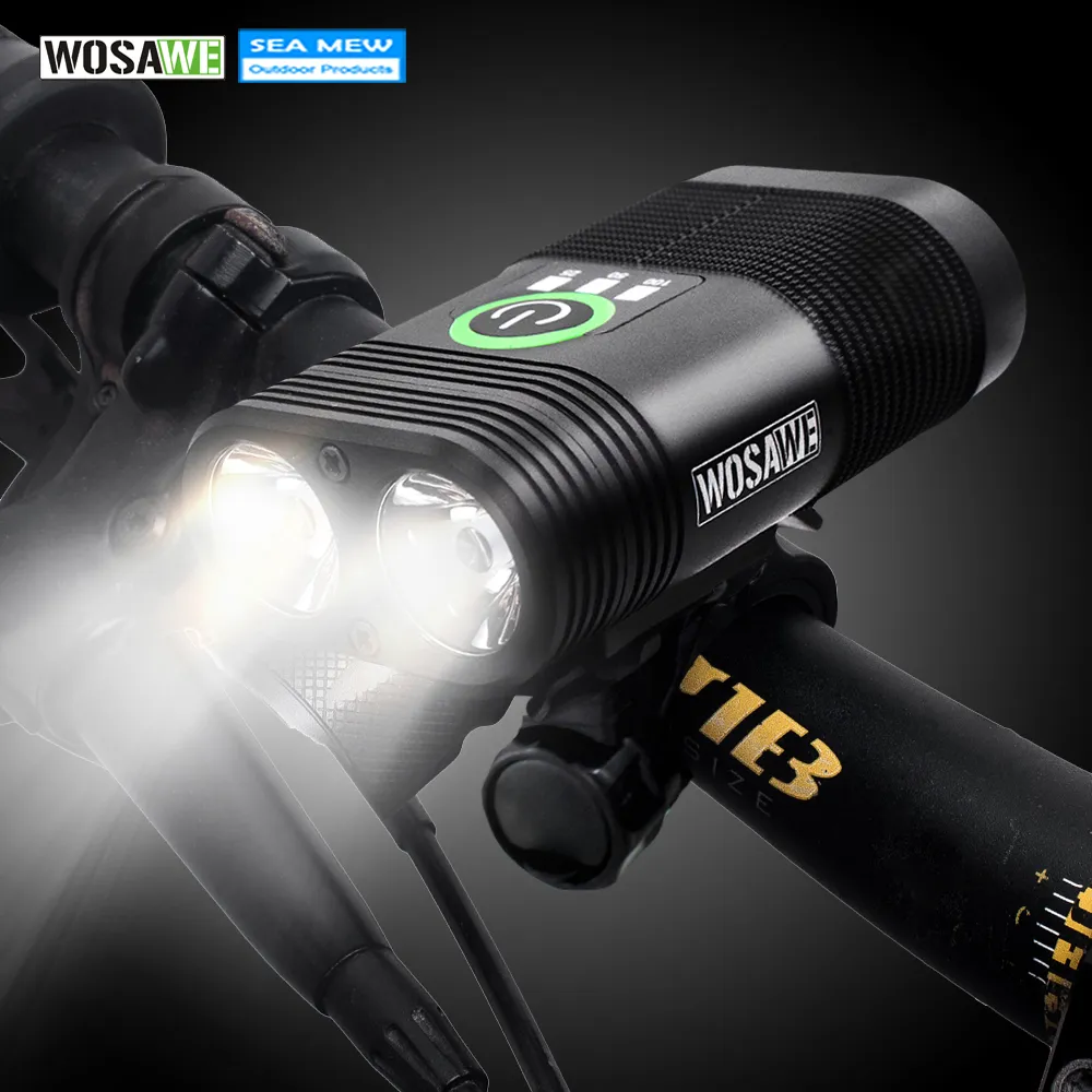WOSAWE NYHET 2400 LUMENS LED ficklampa USB Uppladdningsbar cykel Ljus brett strålkastare IP67 Vattentät SOS Cykling Tillbehör C18110701