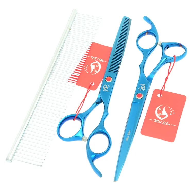 7,0 Zoll Meisha Blue Pet Grooming Scissors Set Edelstahl Hundeschere 6,5 Zoll Ausdünnung Trimmen Tesoura mit Kamm Tasche HB0117