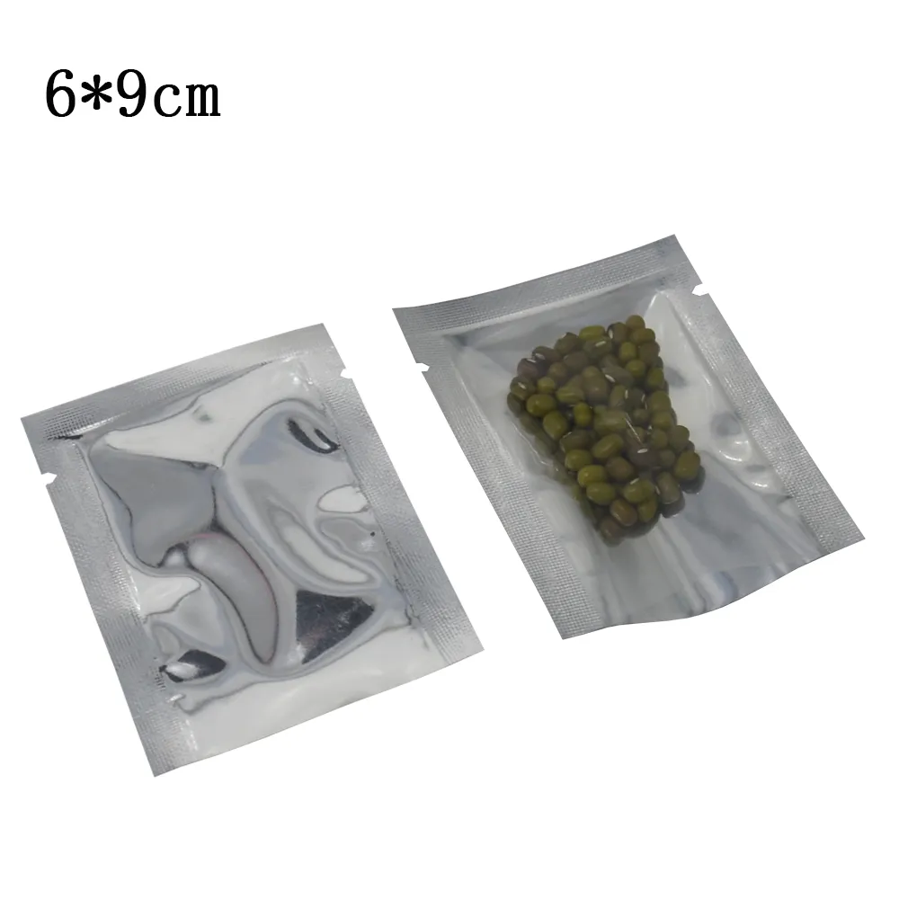 6 * 9cm (2.36''x3.54'') Termosaldabile Open Top Clear Front Mylar Food Packing Bag 500pcs / lot Sacchetto di stoccaggio sottovuoto a prova di odore di polvere di caffè essiccato