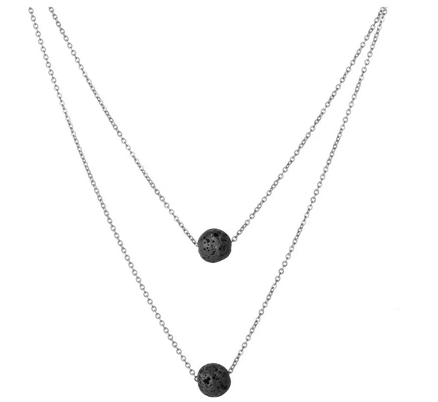 Fashion Black Lava Stone Necklaces Vintage Multilayer Chain Essential Oil Diffuser Rock Beads Pendant Necklace Women Jewelry