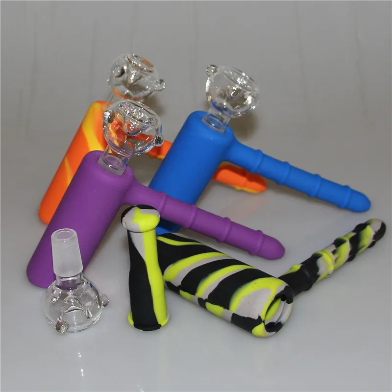 New Design Hammer Portable bubbler Hookah Silicone Water Pipes for Smoking Dry Herb Unbreakable Percolator Bong Smoking Concentrate pipe