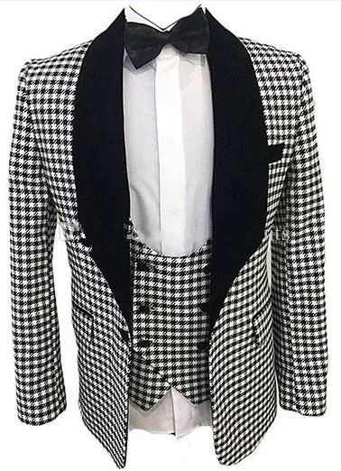 Custom Made Black Shawl Lapel Groom Tuxedos Groomsmen Mens Wedding Dress Popular Man Jacket Blazer 3 Piece Suit(Jacket+Pants+Vest+Tie) 1021