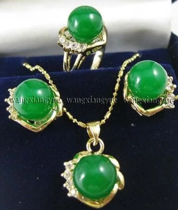 10mm gröna jades örhängen ring halsband hängsmycke * pläterad klocka grossist kvarts sten cz kristall
