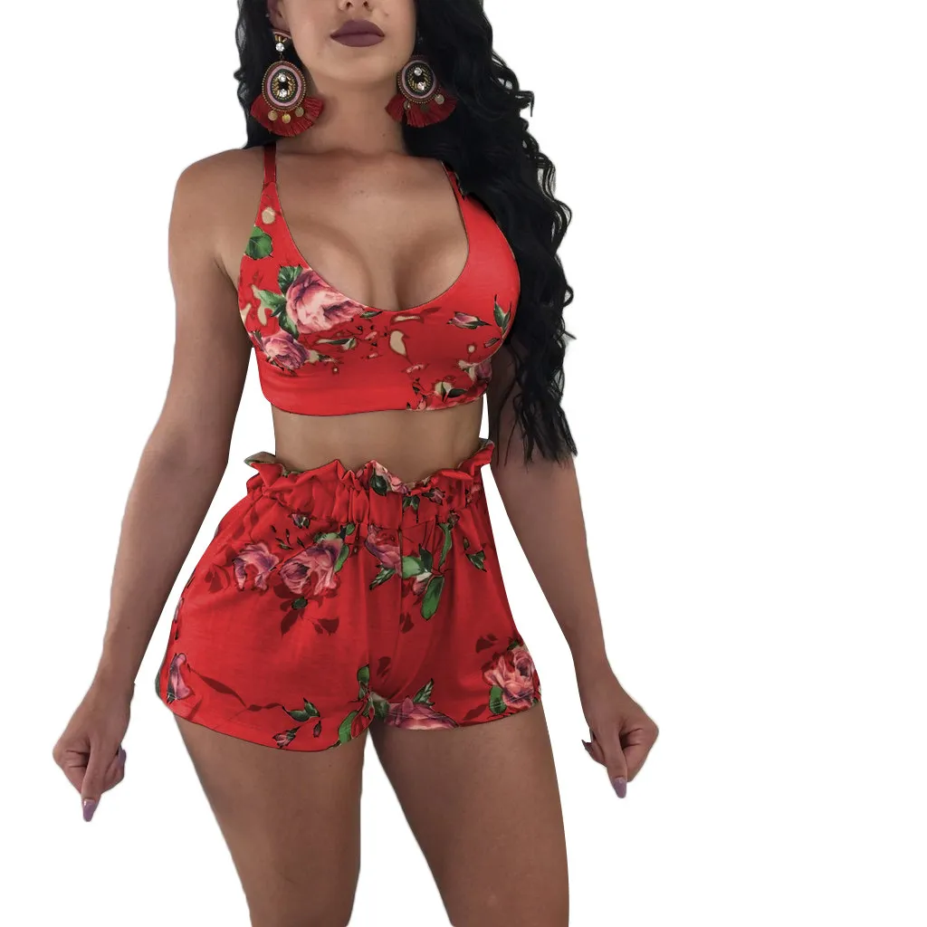 Women s Designer Tracksuit Floral Printing Vest Tops + Shorts Plus Size Women Clothing Two Piece Outfits Sexy Women Summer Jogging Suit