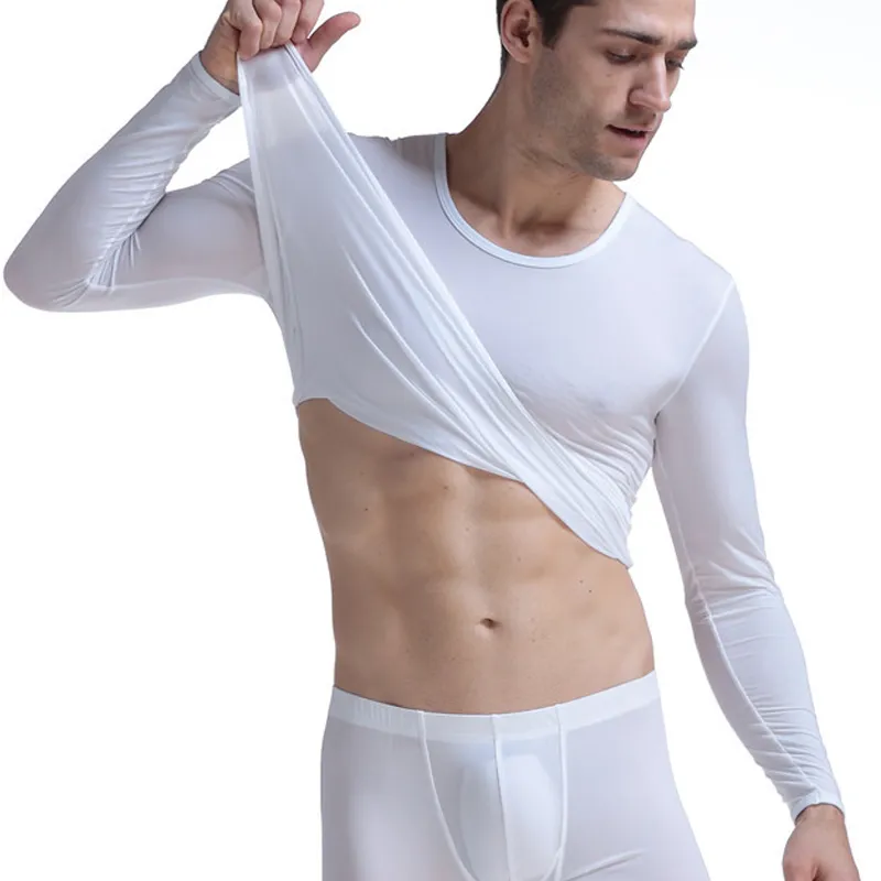 Winter Long Johns Men Thermal Underwear Sets Ice Silk Breathable Keep Warm Tight Thin Undershirt Pants Long Johns Set2863