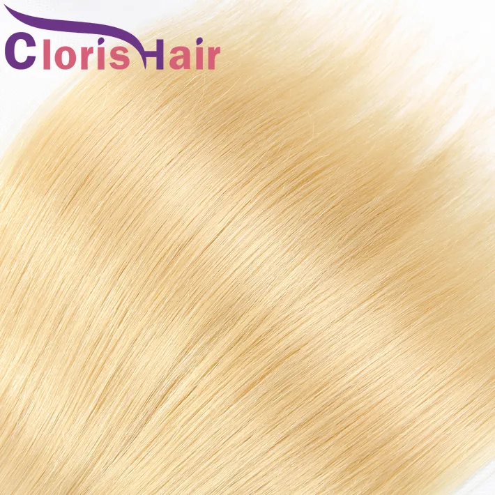 1B 613 Farbige Seide Gerade Echthaar Webart 3 Bündel Platinblond Brasilianische Reine Haarverlängerungen Blond Ombre Doppelmaschine Wef5843663