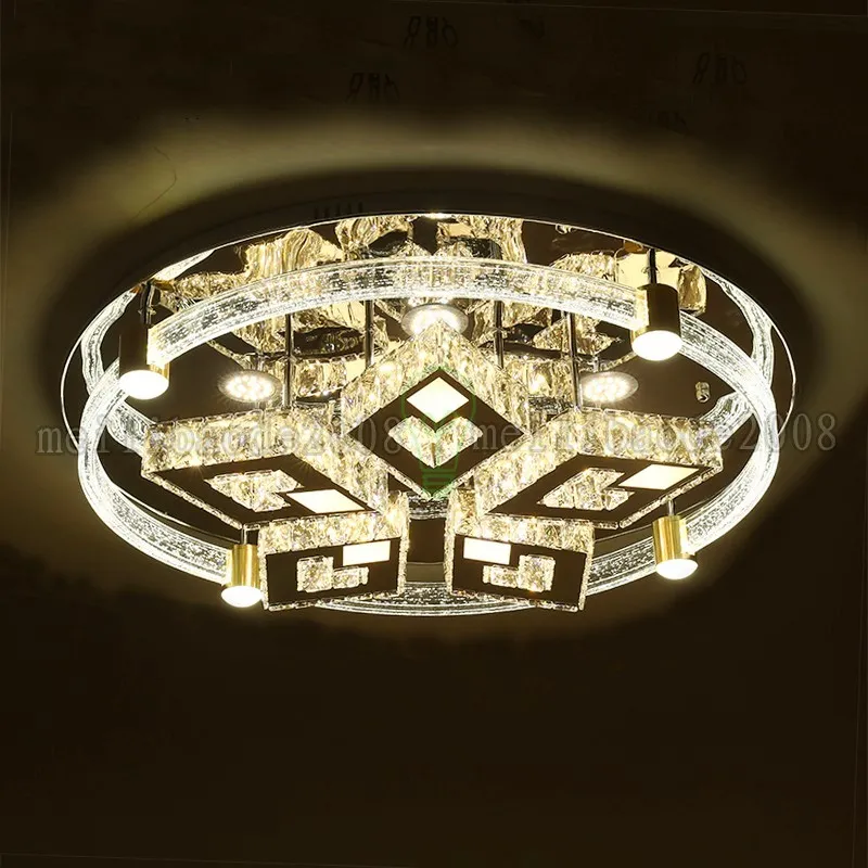 Round Transparent Crystal Rhombic Ceiling Lamp Remote Control Section LED Energy Saving Lights Dining Hall Lighting Bubble Crystal Column