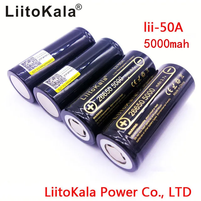 Liitokala LII-50A 100％オリジナル3.7V 5000MAH 26650 INR26650懐中電灯/マイクロフォン電池に適した充電式リチウム電池