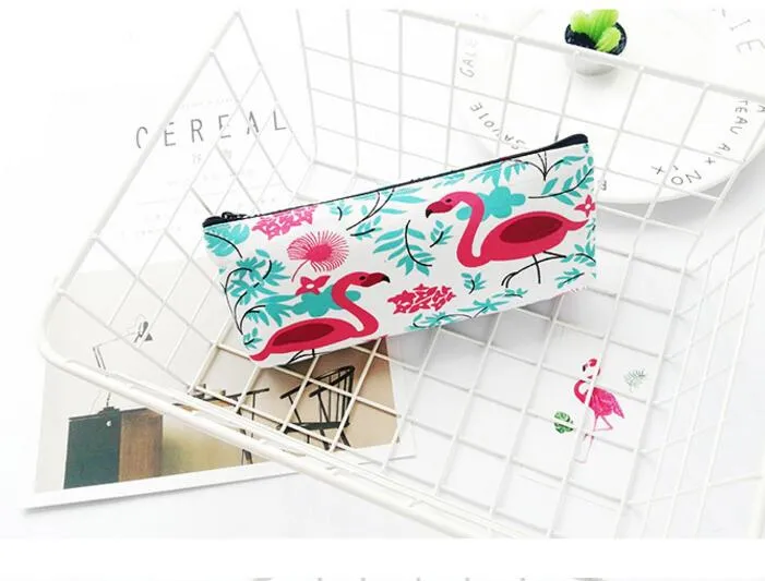 韓国の文中の創造的なフラミンゴサボテンの鉛筆ケース財布キャンバスマネーウォレットスクールサプライポーチポケットバッグカワイイ鉛筆バッグ