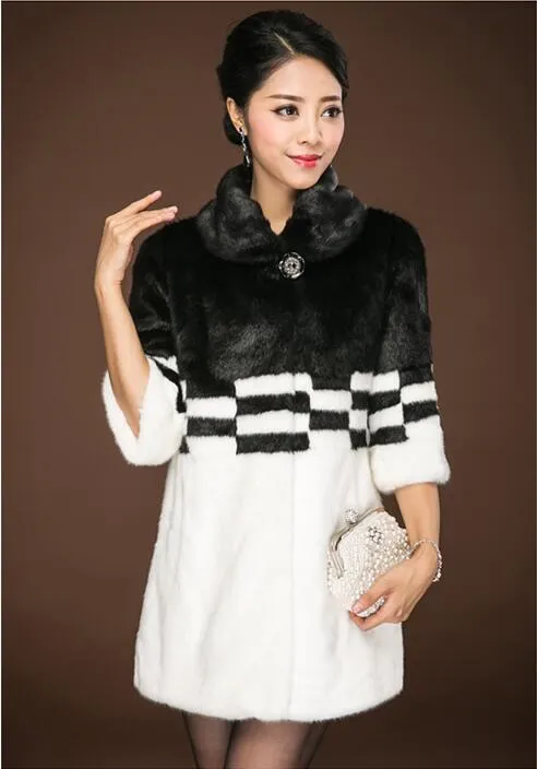 الكورية نمط الفاخرة الشتاء السيدات الفراء معطف متوسطة طويلة الأزياء أعلى جودة فو فوكس الفراء معطف الإناث الدافئة قميص ستر
