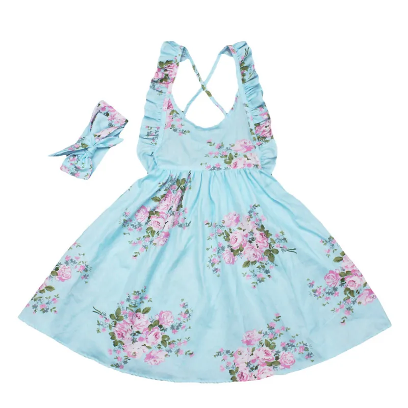 Baby Girls Dress Brand Summer Beach Style Floral Print Party Backless