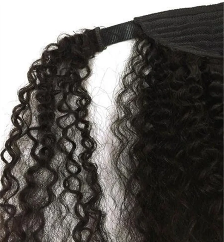 Kinky Curly Dripstring Ponytail Wrap wokół kucyka klips w Virgin Brazylian Hair Extension 4 Kolory Dostępne 120G3090065