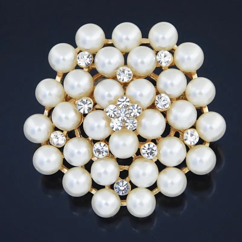 Broche fantaisie en strass doré, cristal clair et fausses perles, Bouquet de mariage, épingles de fête B291