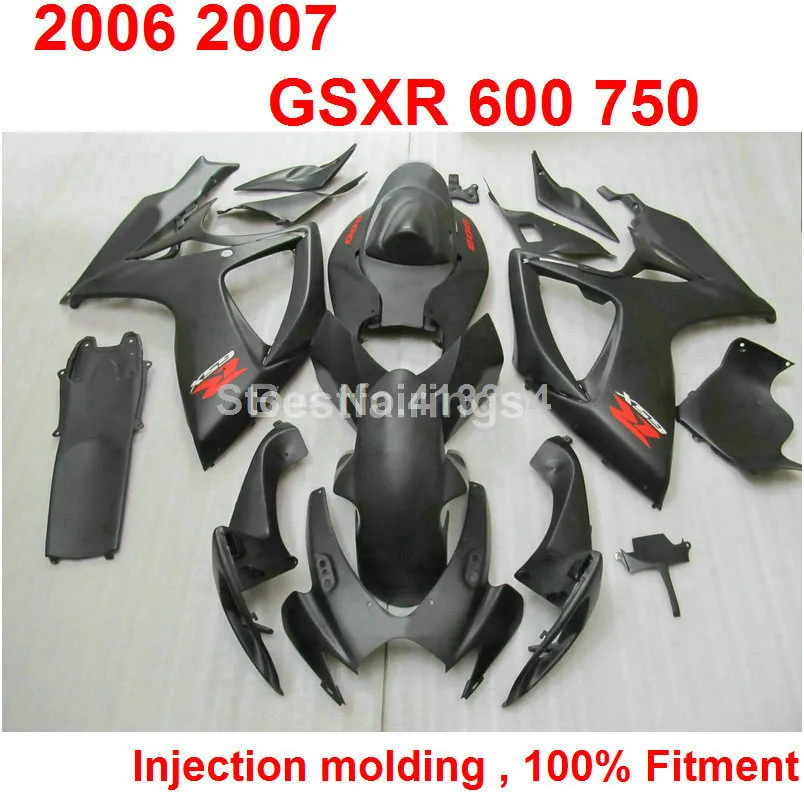 7gifts Spritzguss-Verkleidungsset für Suzuki GSXR600 GSXR750 2006 2007 schwarz GSXR 600 750 06 07 AQ24