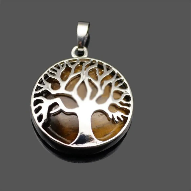 New Natural Stone Pendant Ädelsten Träd av Life Charms Pendant DIY Halsband för kvinnor Män Smycken