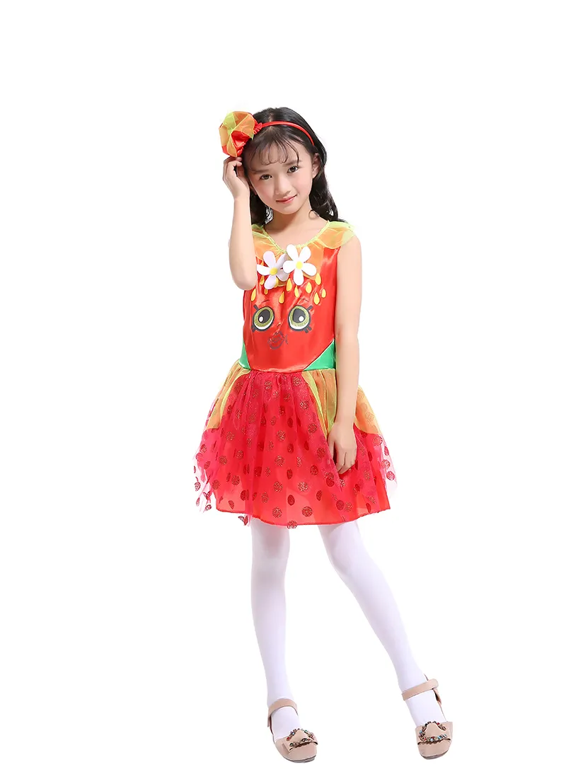 Costumi di Halloween Abbigliamento bambini Ragazze Abito da principessa fragola Abito da ballo con fascia Tutu Gonna Abiti da ragazza Prestazioni cosplay