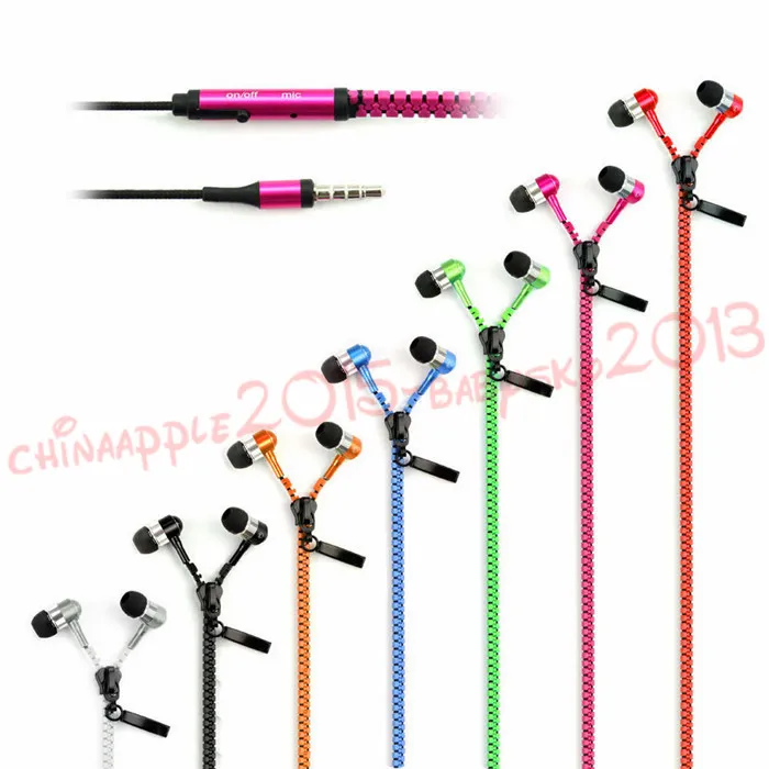 Fone de ouvido Zipper Headset 3.5mm Baixo auriculares In-Ear Zip Headphone para Iphone Samsung Telefone PC MID Ipod MP3 MP4 Player com pacote